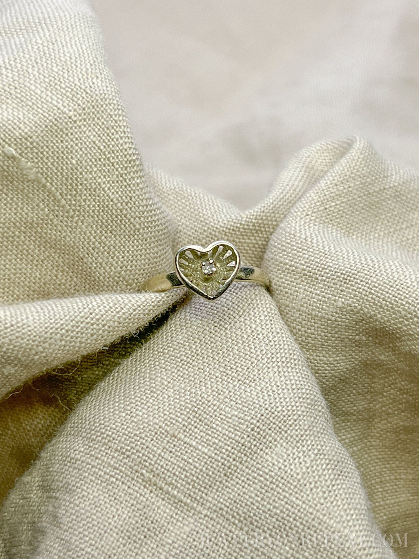 Vintage Heart Shaped Diamond Ring in 14k White Gold