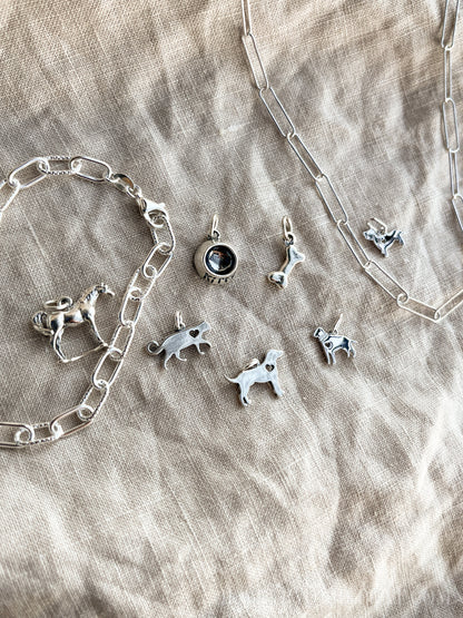 Sterling Silver Dog Charm Pendant, Pet Themed Minimalist Jewelry, Gift for Her