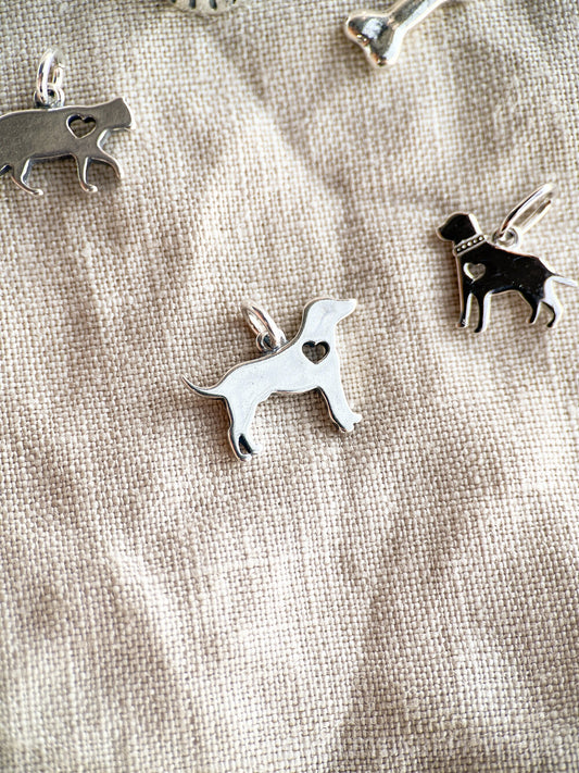 Sterling Silver Dog Charm Pendant, Pet Themed Minimalist Jewelry, Gift for Her