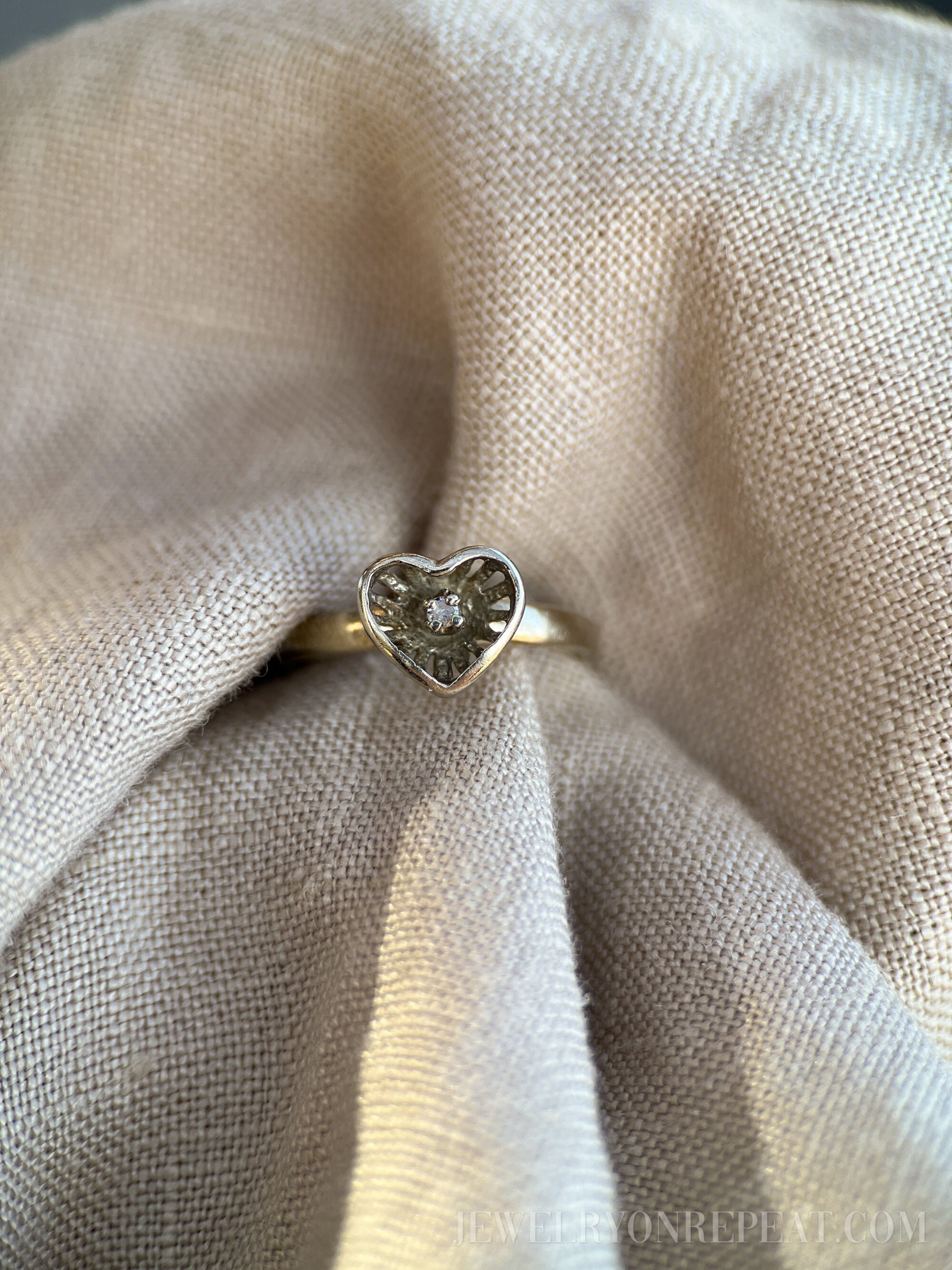 Vintage Heart Shaped Diamond Ring in 14k White Gold