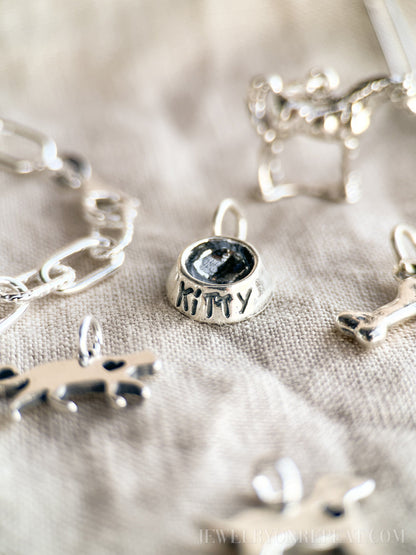 Sterling Silver Kitty Cat Food Bowl Charm Pendant, Pet Themed Jewelry, Gift for Her