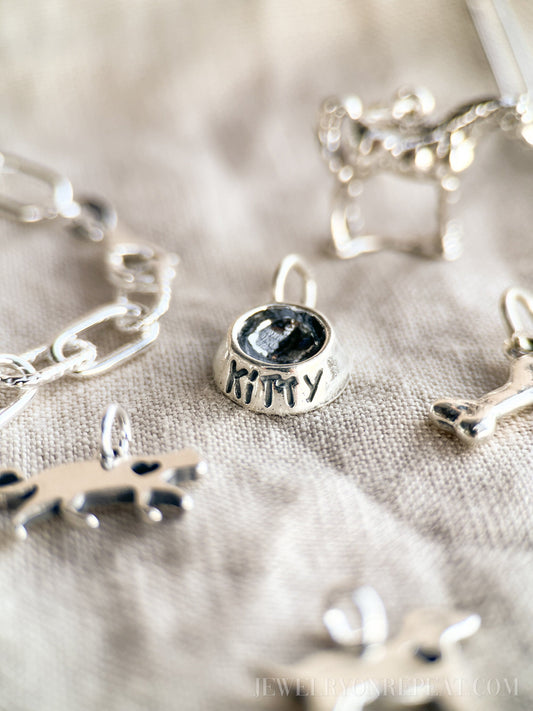 Sterling Silver Kitty Cat Food Bowl Charm Pendant, Pet Themed Jewelry, Gift for Her