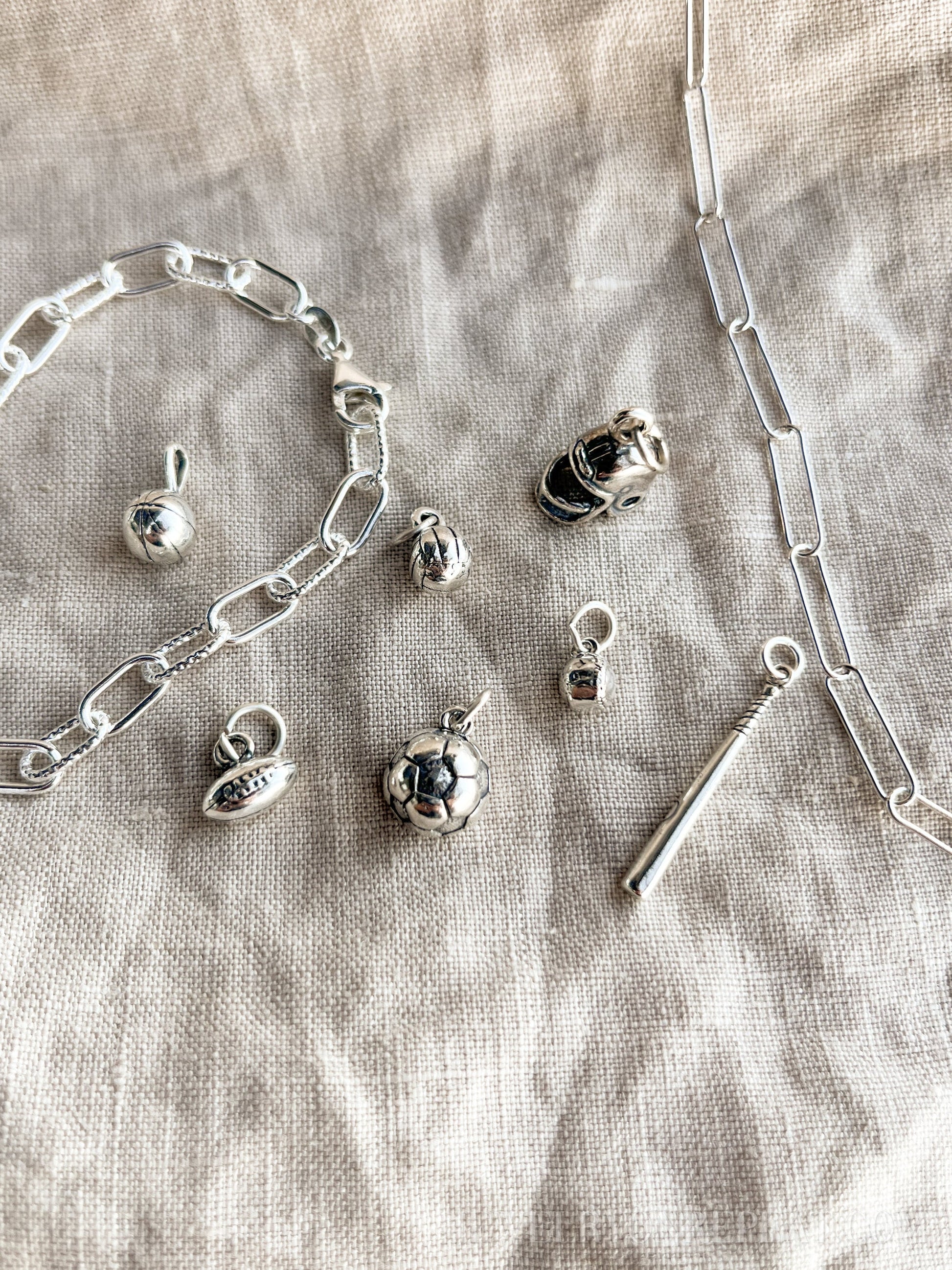 Baseball Charm Pendant in Solid Sterling Silver