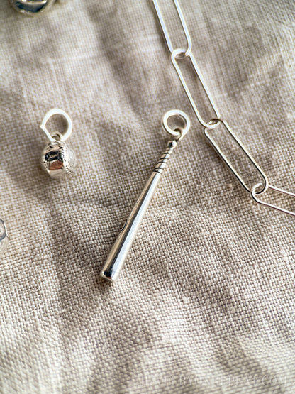 Sterling Silver Baseball Bat Charm Pendant, Sports Themed Minimalist Jewelry, Gift for Her