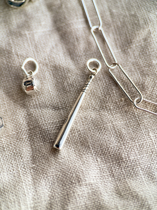 Sterling Silver Baseball Bat Charm Pendant, Sports Themed Minimalist Jewelry, Gift for Her