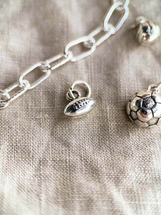 Sterling Silver Football Charm Pendant, Sports Themed Minimalist Jewelry, Gift for Her
