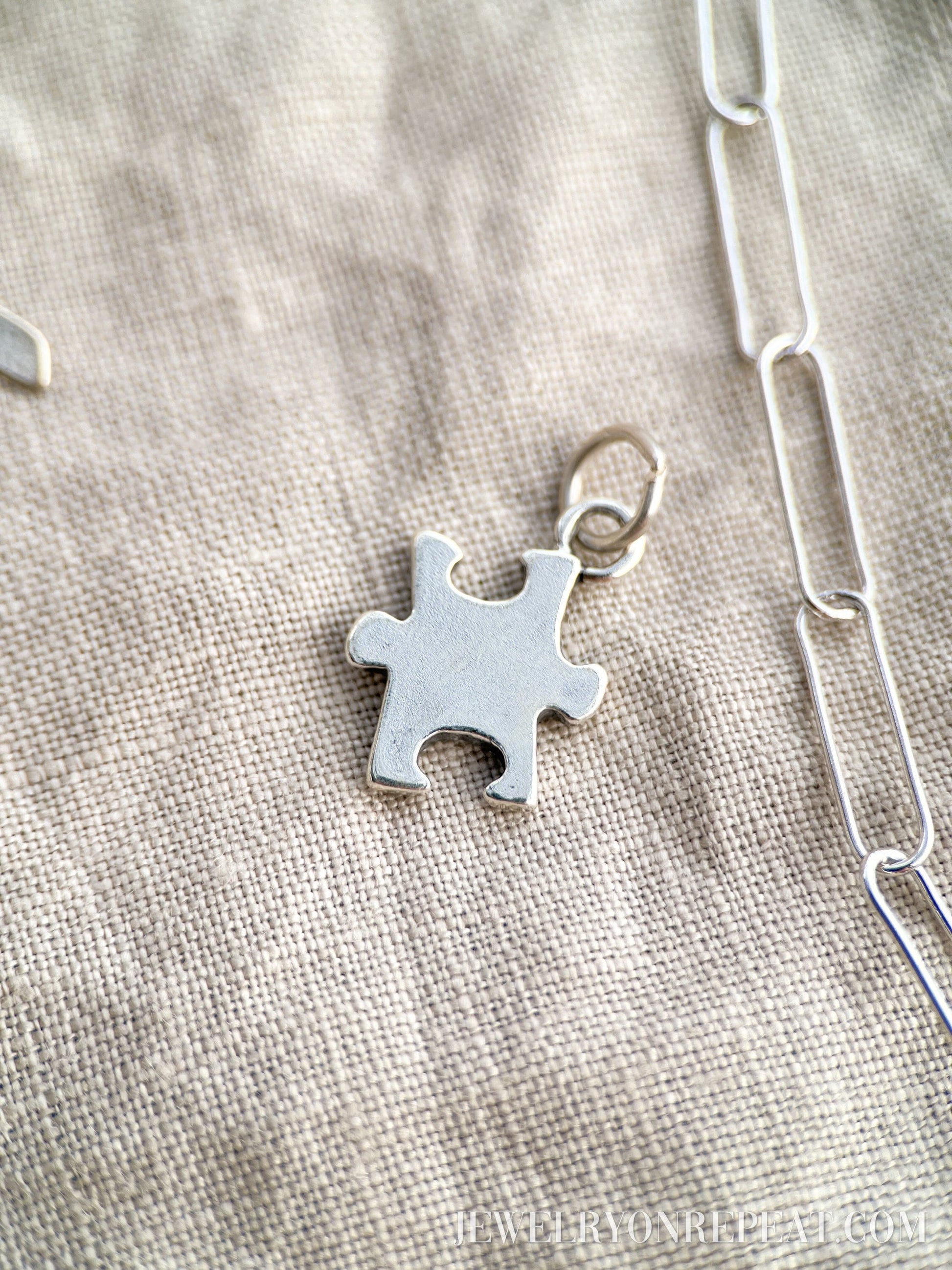 Sterling Silver Puzzle Piece Charm Pendant, Autism Awareness & Puzzle Themed Jewelry, Gift for Her