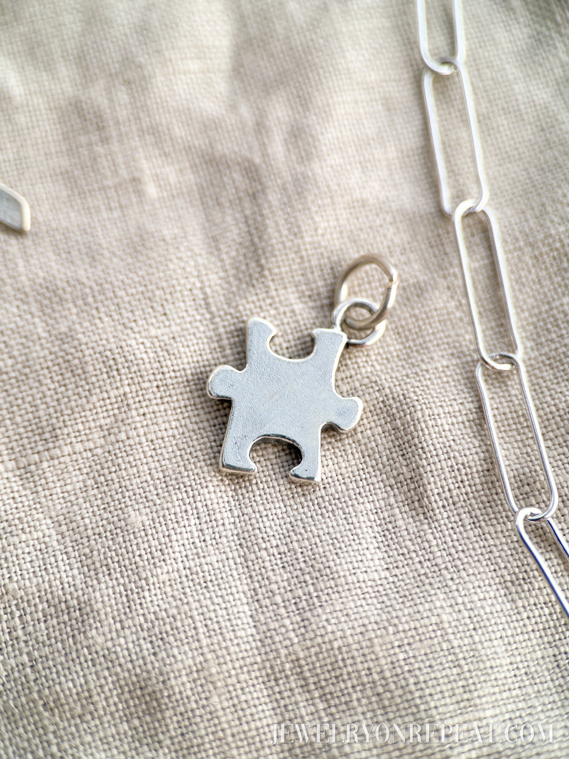 Sterling Silver Puzzle Piece Charm Pendant, Autism Awareness & Puzzle Themed Jewelry, Gift for Her