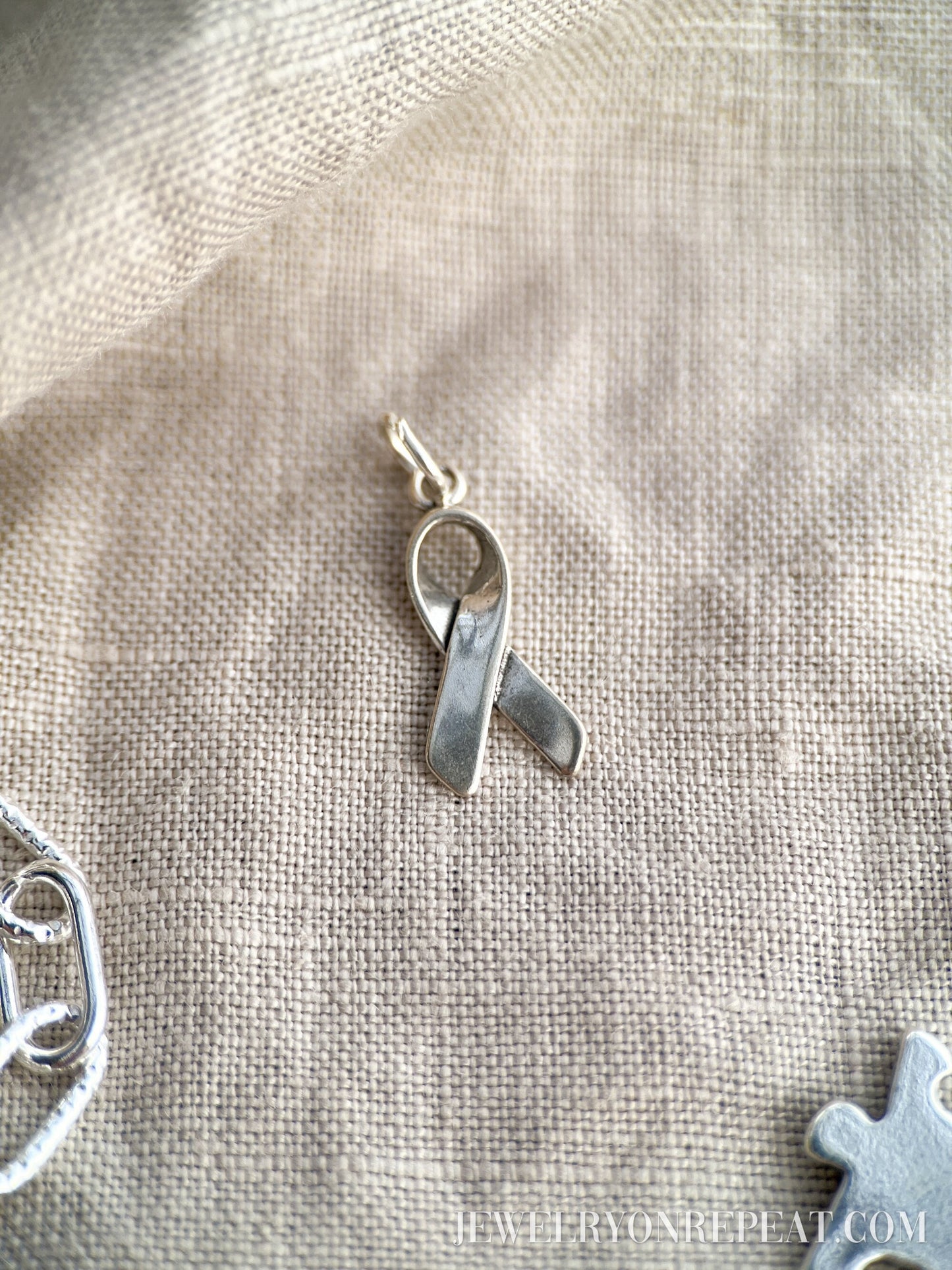 Sterling Silver Ribbon Charm Pendant, Awareness Themed Minimalist Jewelry, Gift for Her