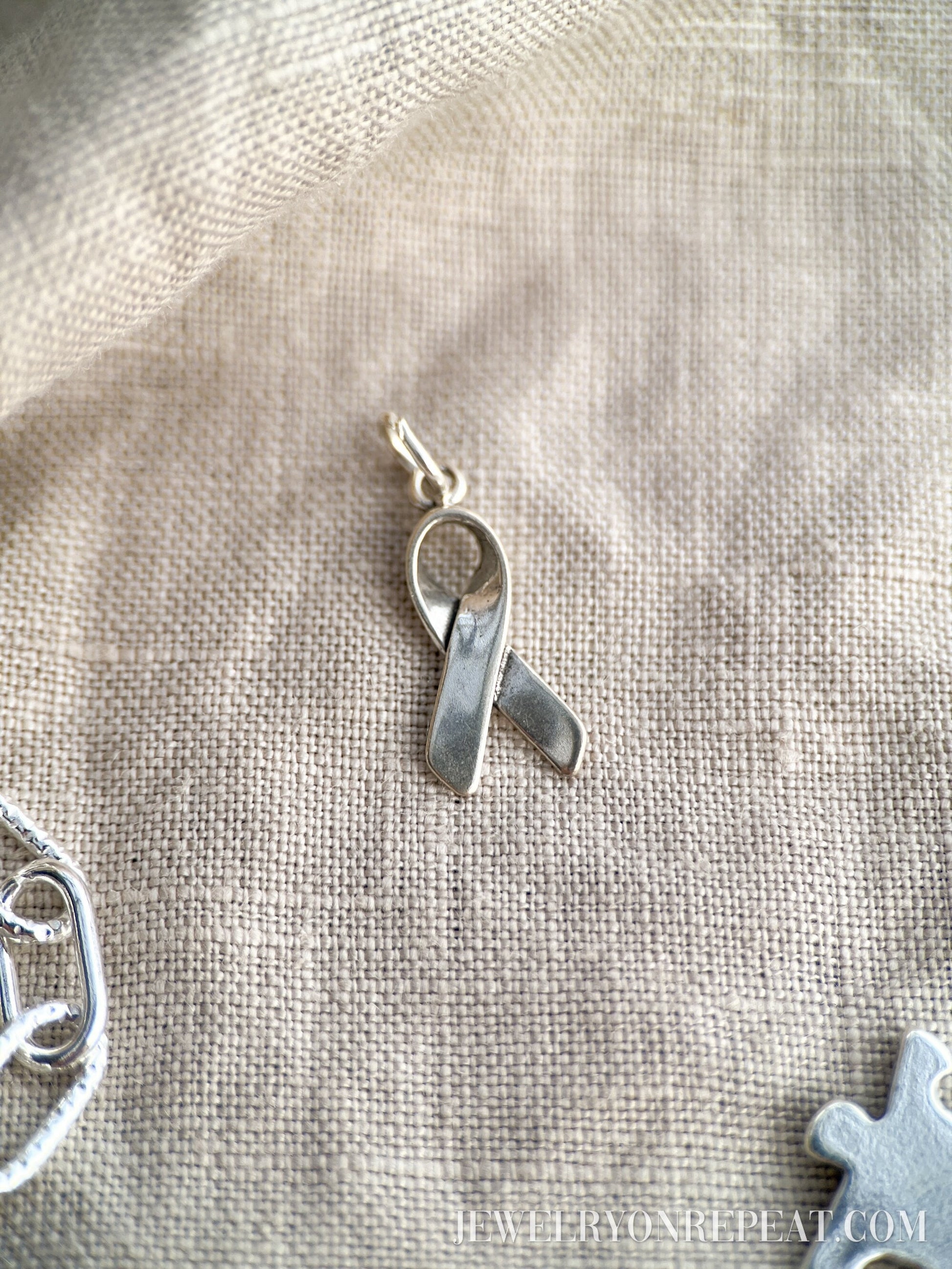 Sterling Silver Ribbon Charm Pendant, Awareness Themed Minimalist Jewelry, Gift for Her