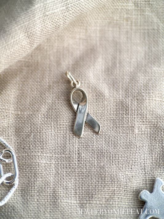 Sterling Silver Ribbon Charm Pendant, Awareness Themed Minimalist Jewelry, Gift for Her