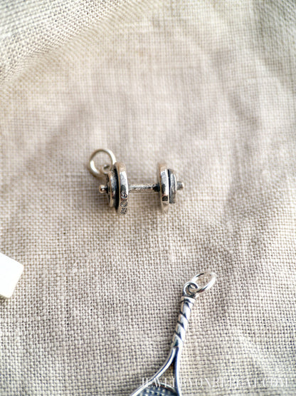 Sterling Silver Dumbbell Charm Pendant, Fitness Gym Themed Minimalist Jewelry, Gift for Her