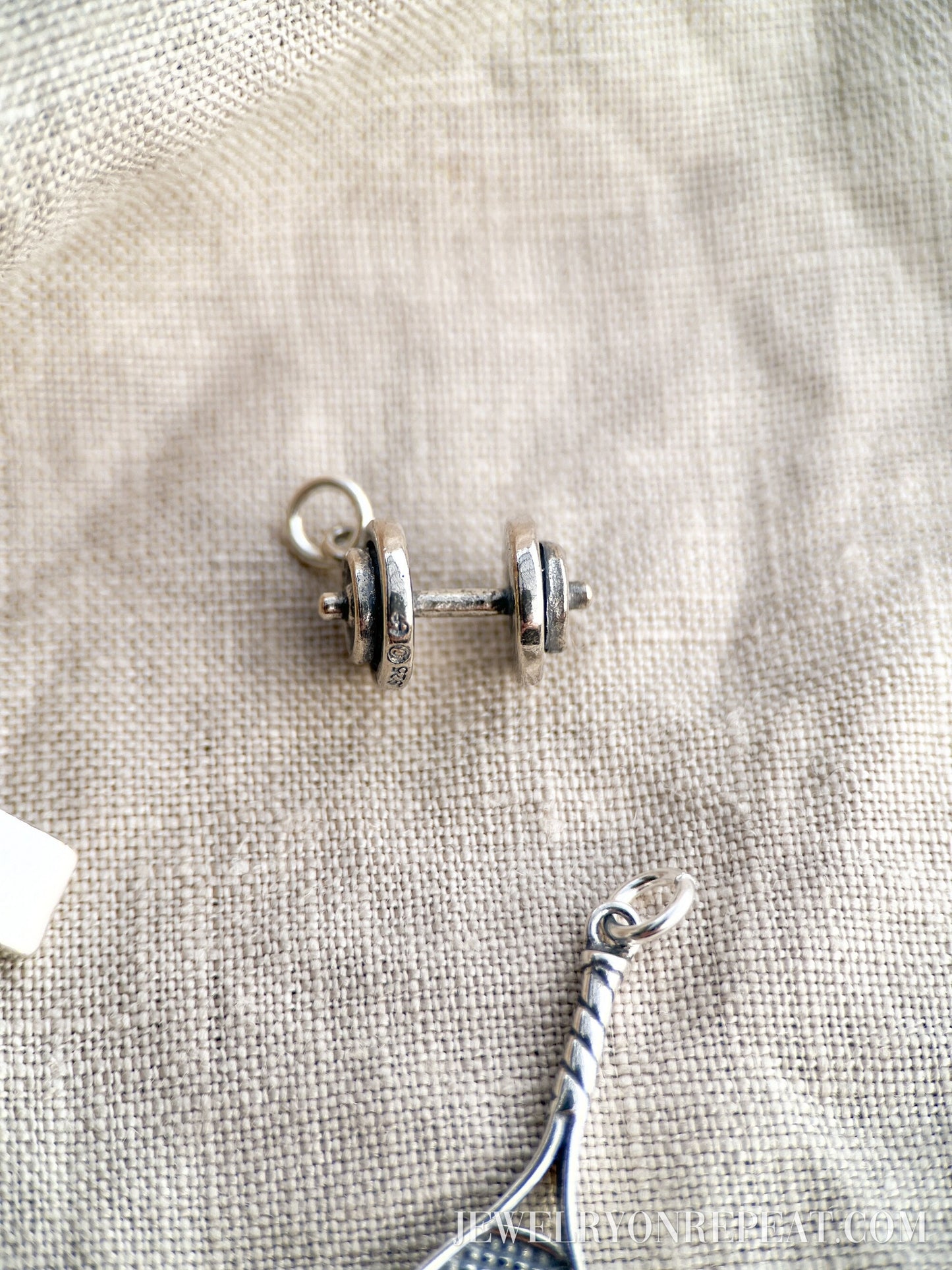 Sterling Silver Dumbbell Charm Pendant, Fitness Gym Themed Minimalist Jewelry, Gift for Her