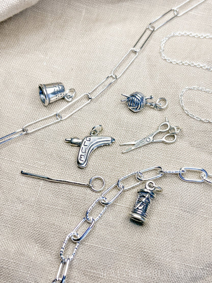 Sterling Silver Scissors Charm Pendant, Crafting Themed Minimalist Jewelry, Gift for Her