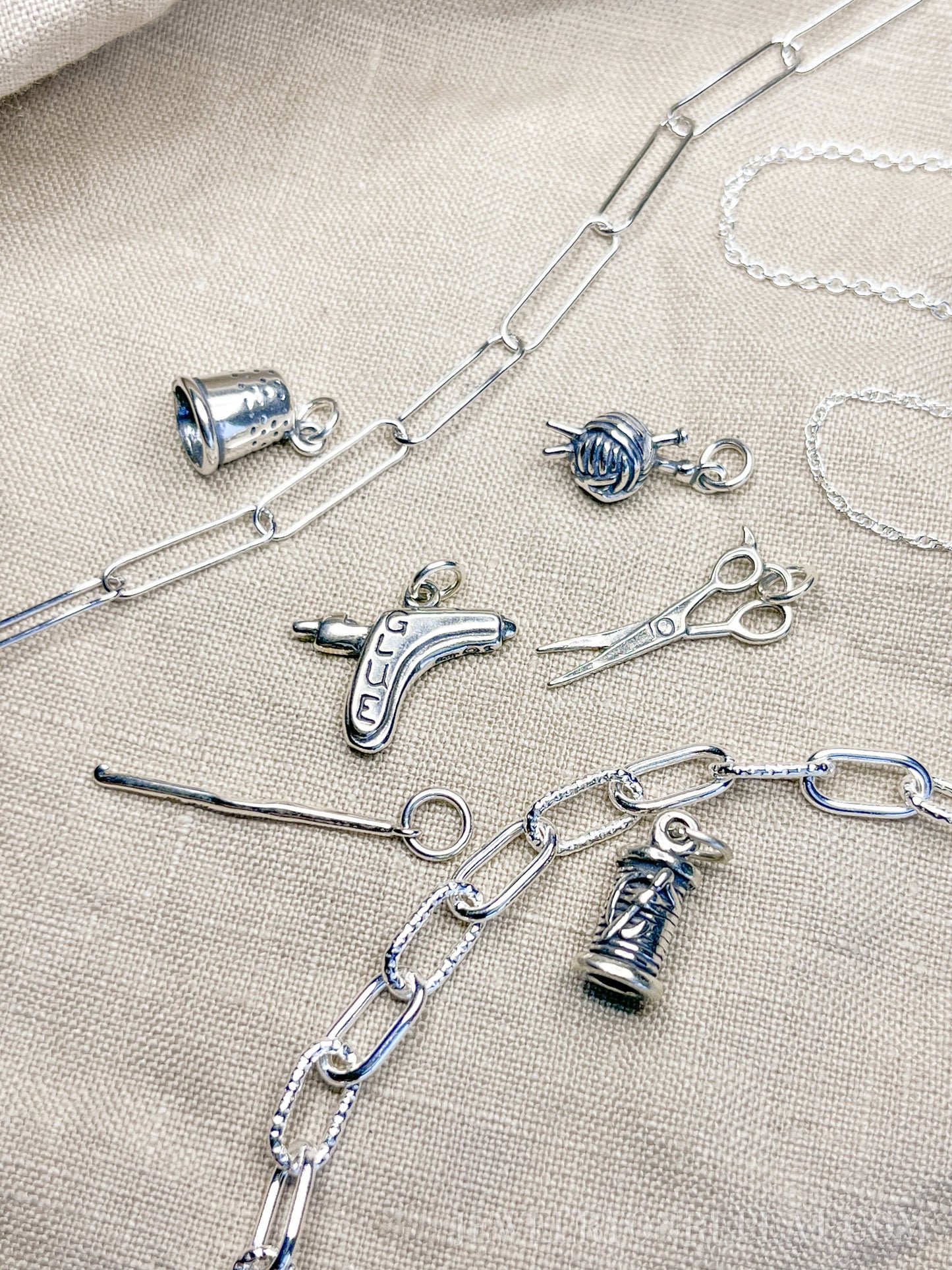 Sterling Silver Thible Charm Pendant, Sewing Themed Minimalist Jewelry, Gift for Her