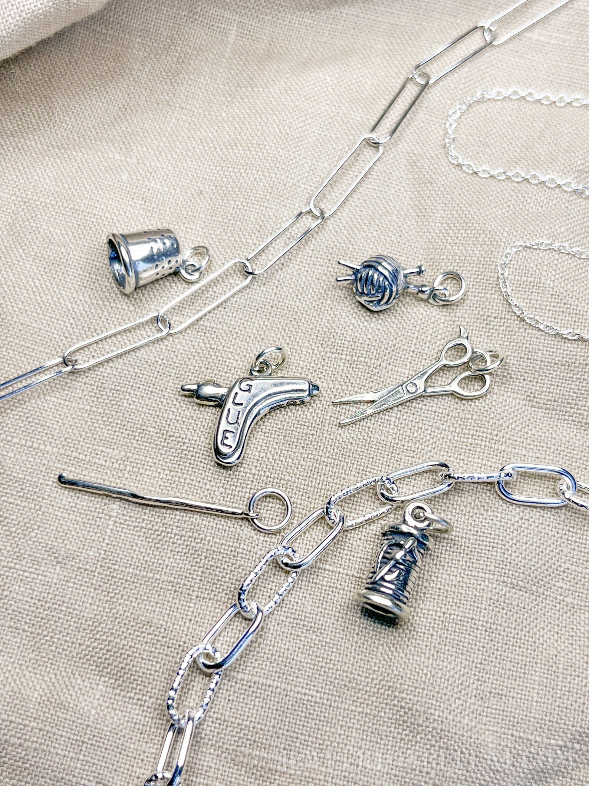 Sterling Silver Thible Charm Pendant, Sewing Themed Minimalist Jewelry, Gift for Her