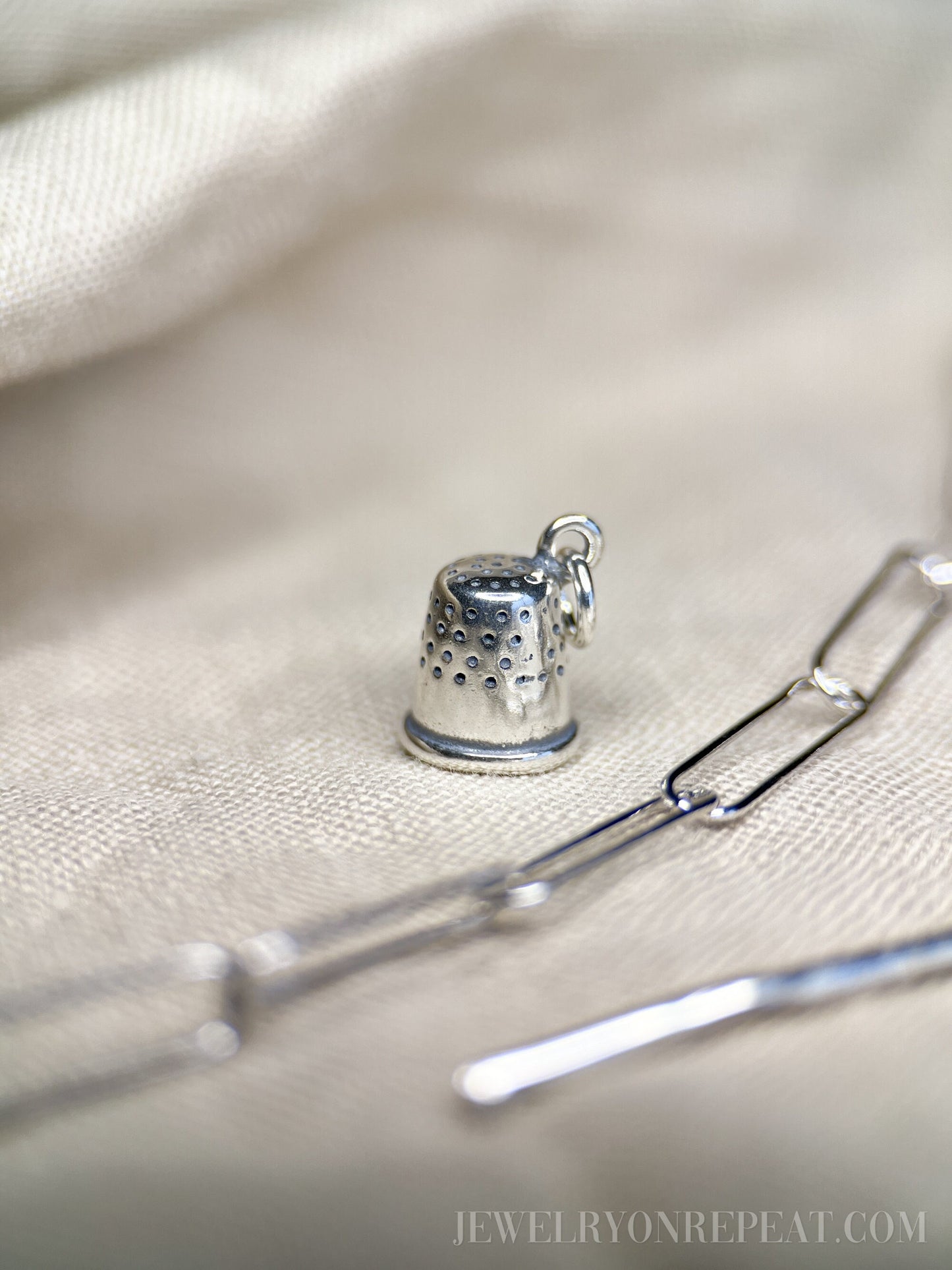 Sterling Silver Thible Charm Pendant, Sewing Themed Minimalist Jewelry, Gift for Her