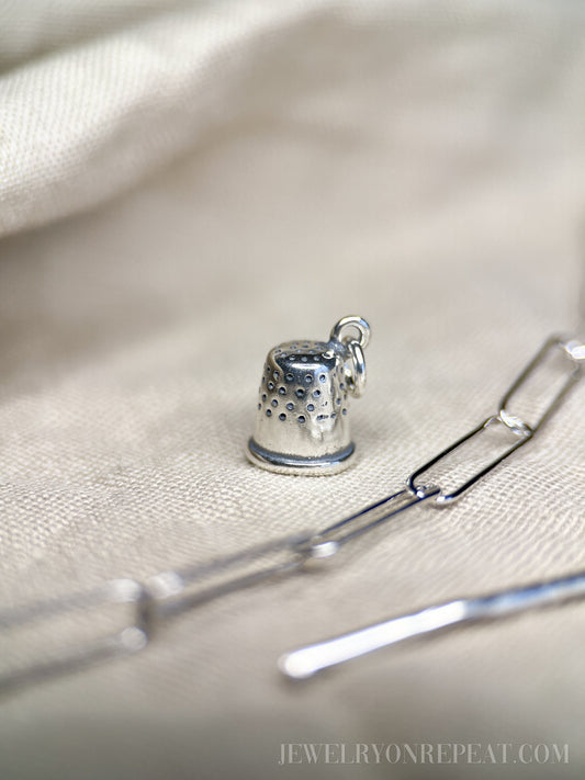 Sterling Silver Thible Charm Pendant, Sewing Themed Minimalist Jewelry, Gift for Her