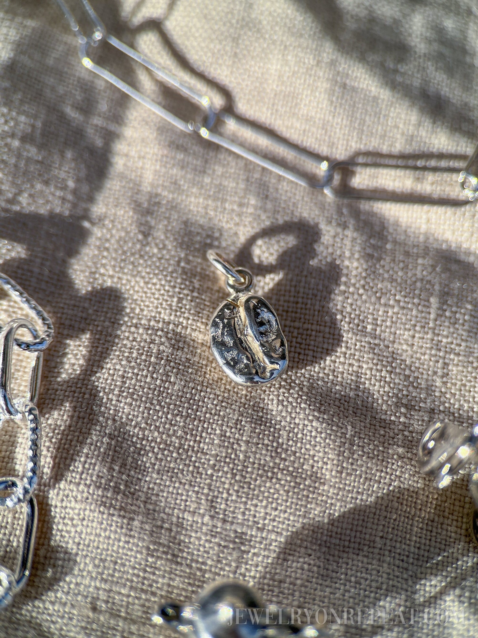 Sterling Silver Coffee Bean Charm Pendant, Coffee Themed Minimalist Jewelry, Gift for Her