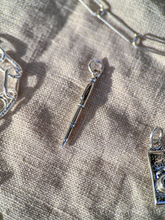 Sterling Silver Fountain Pen Charm Pendant, Writing Themed Minimalist Jewelry, Gift for Her