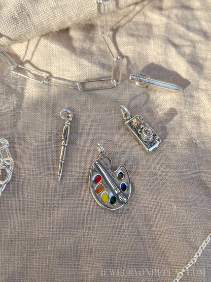 Sterling Silver Pencil Charm Pendant, Artist Themed Minimalist Jewelry, Gift for Her