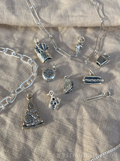 Sterling Silver Pizza Charm Pendant, Food Themed Minimalist Jewelry, Gift for Her