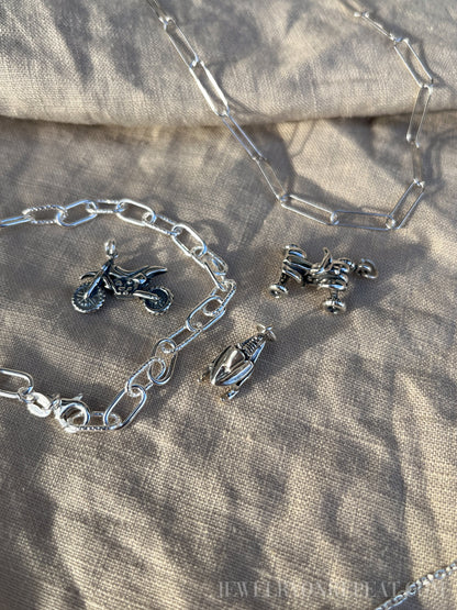 Sterling Silver Dirt Bike Charm Pendant, Motorsports Themed Minimalist Jewelry, Gift for Her