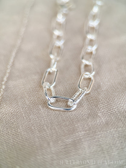 Chain Bracelet in Sterling Silver, Heavy Link or Minimalist Paperclip Charm Bracelet