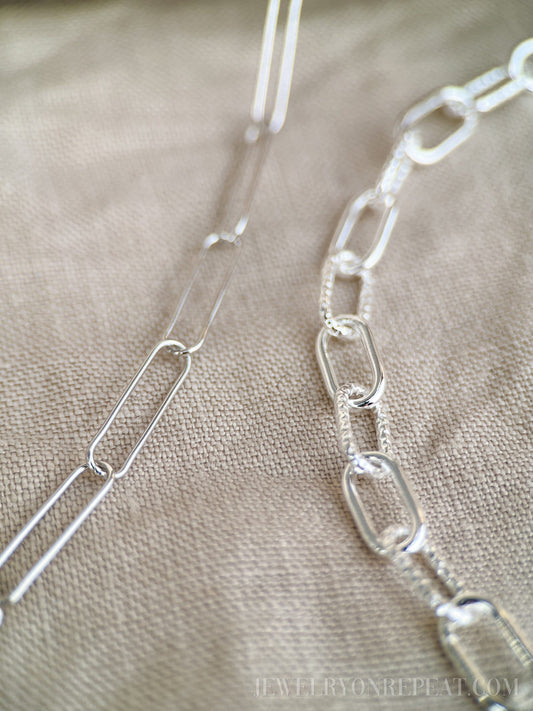 Chain Bracelet in Sterling Silver, Heavy Link or Minimalist Paperclip Charm Bracelet