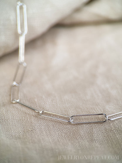Chain Necklace in Sterling Silver, Paperclip Link, Layering Chain, Charm Accessory