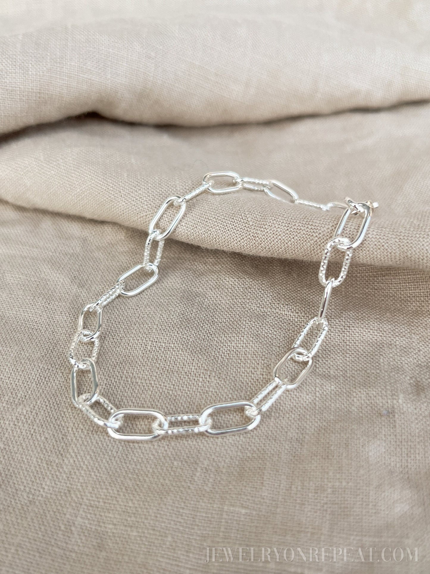 Chain Bracelet in Sterling Silver, Heavy Link Charm Bracelet