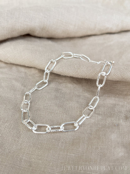 Chain Bracelet in Sterling Silver, Heavy Link Charm Bracelet