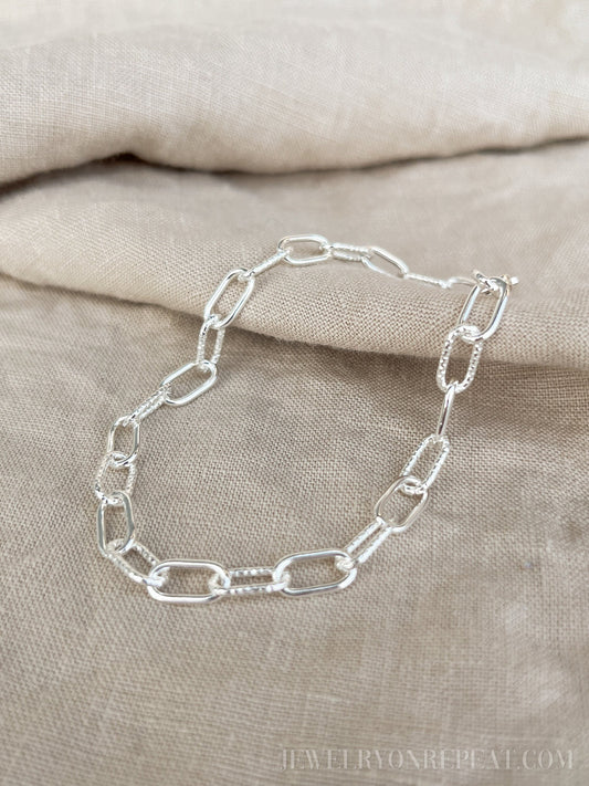Chain Bracelet in Sterling Silver, Heavy Link Charm Bracelet