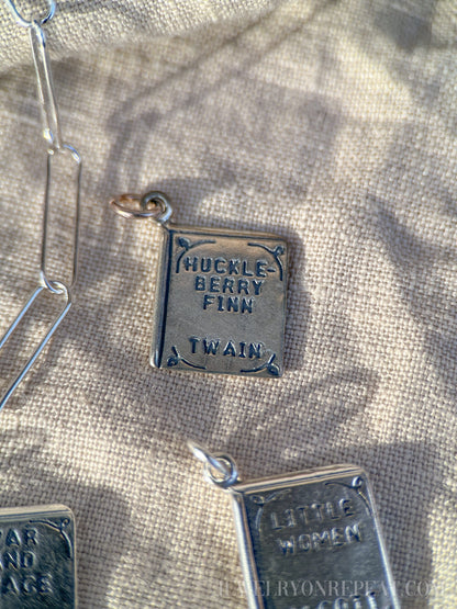 Sterling Silver Huckleberry Finn Charm Pendant, Book Themed Minimalist Jewelry, Gift for Her