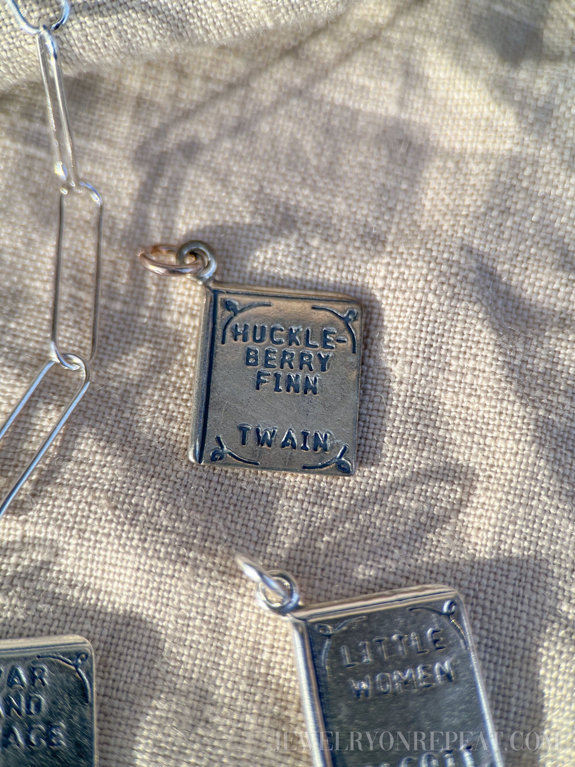 Sterling Silver Huckleberry Finn Charm Pendant, Book Themed Minimalist Jewelry, Gift for Her