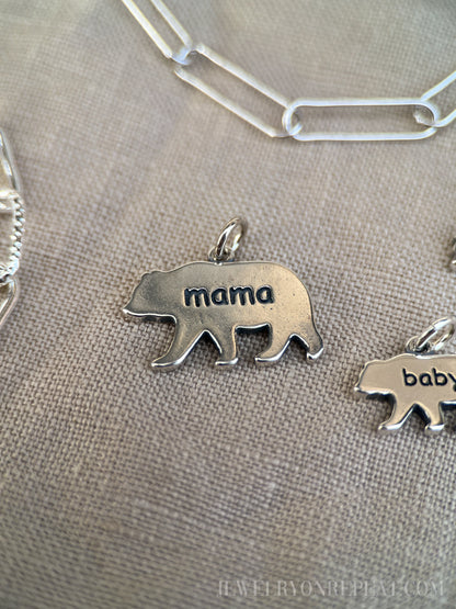 Sterling Silver Mama & Baby Bear Charm Pendants, Mothers Themed Minimalist Jewelry, Gift for Her