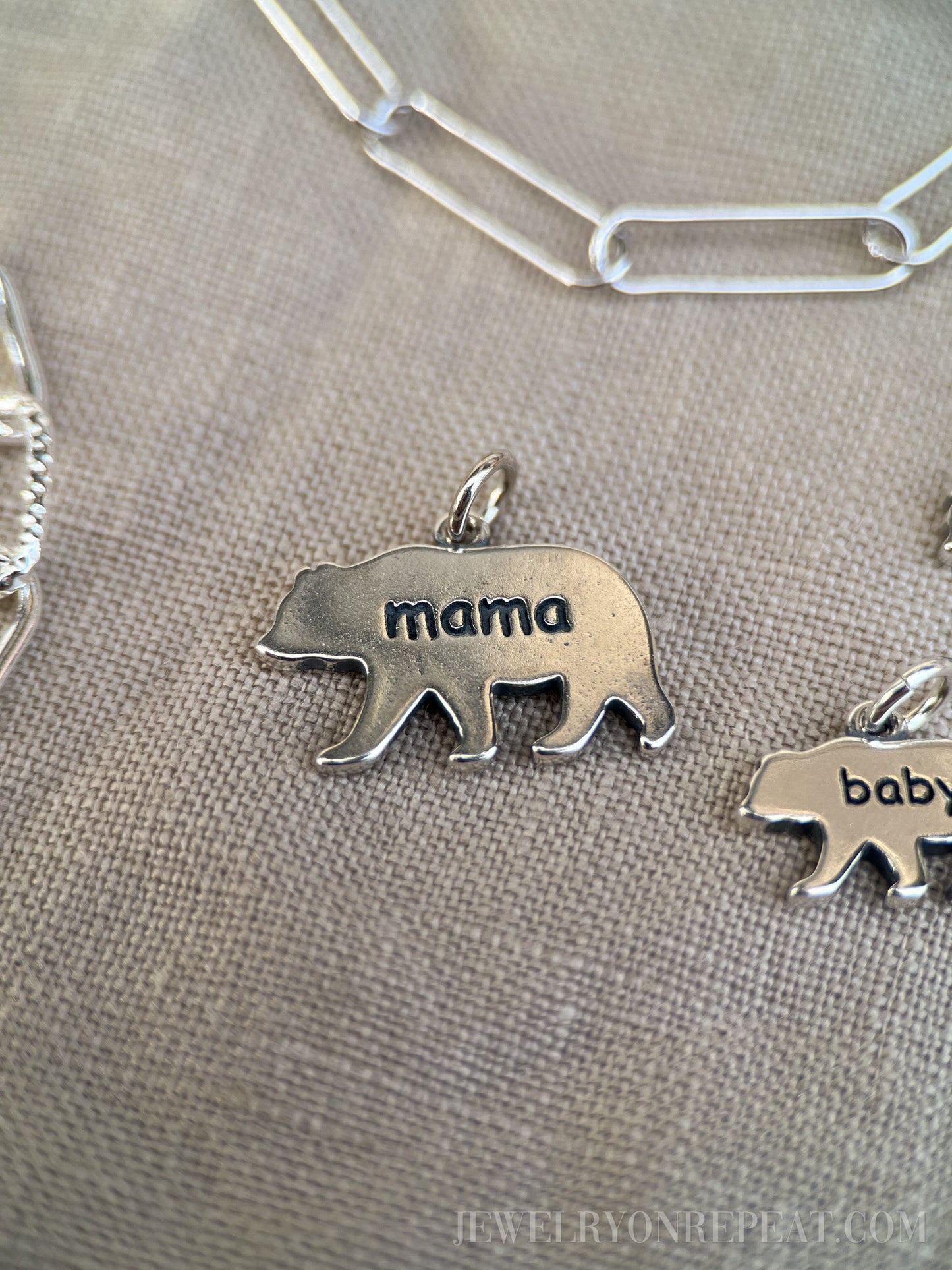 Sterling Silver Mama & Baby Bear Charm Pendants, Mothers Themed Minimalist Jewelry, Gift for Her
