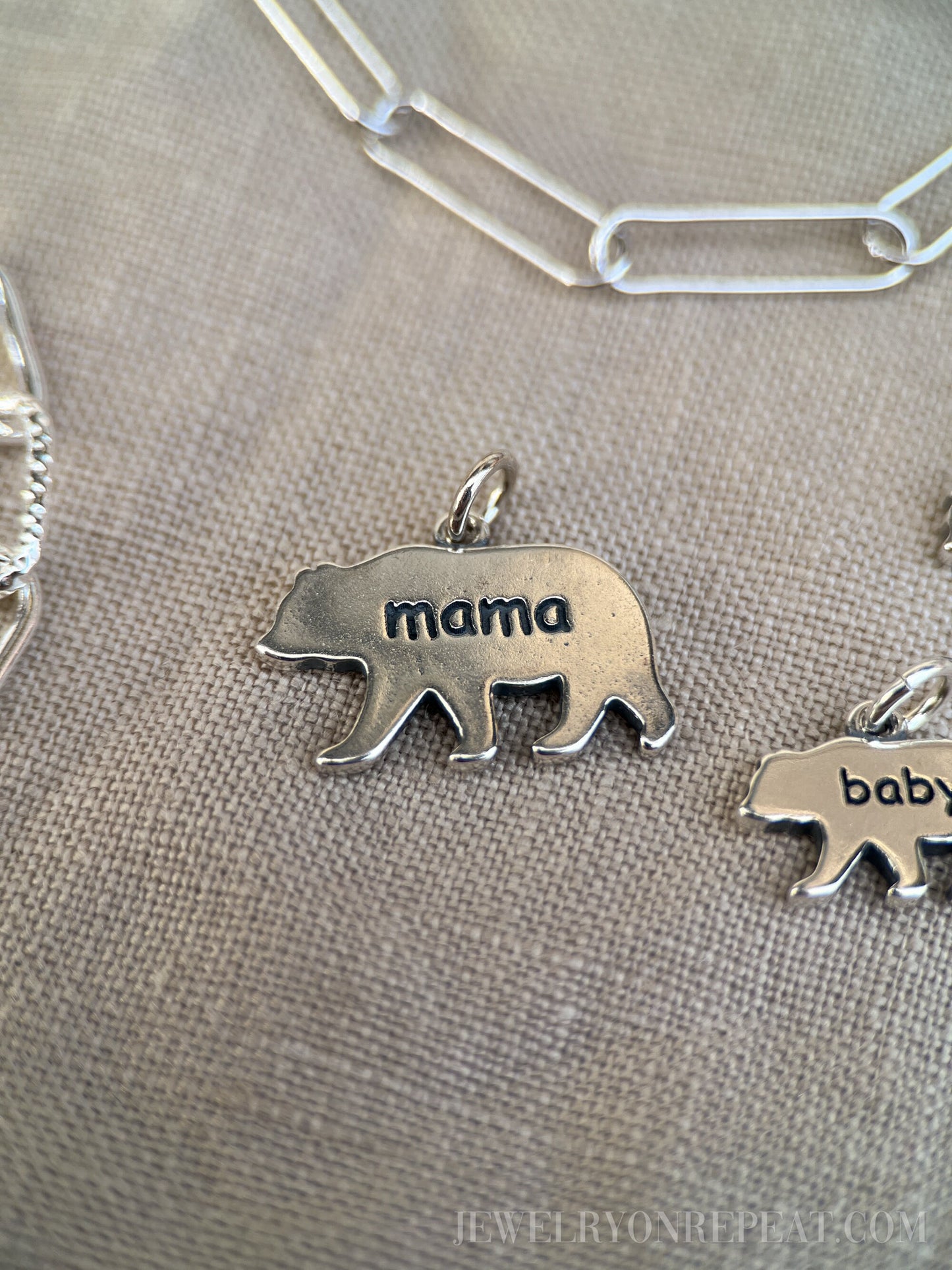 Sterling Silver Mama & Baby Bear Charm Pendants, Mothers Themed Minimalist Jewelry, Gift for Her