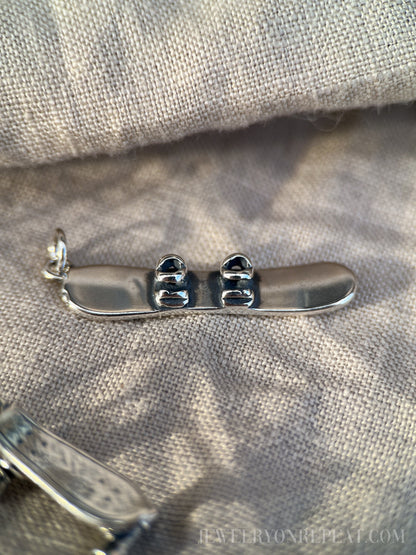 Sterling Silver Snowboard Charm Pendant, Winter Sports Themed Minimalist Jewelry, Gift for Her