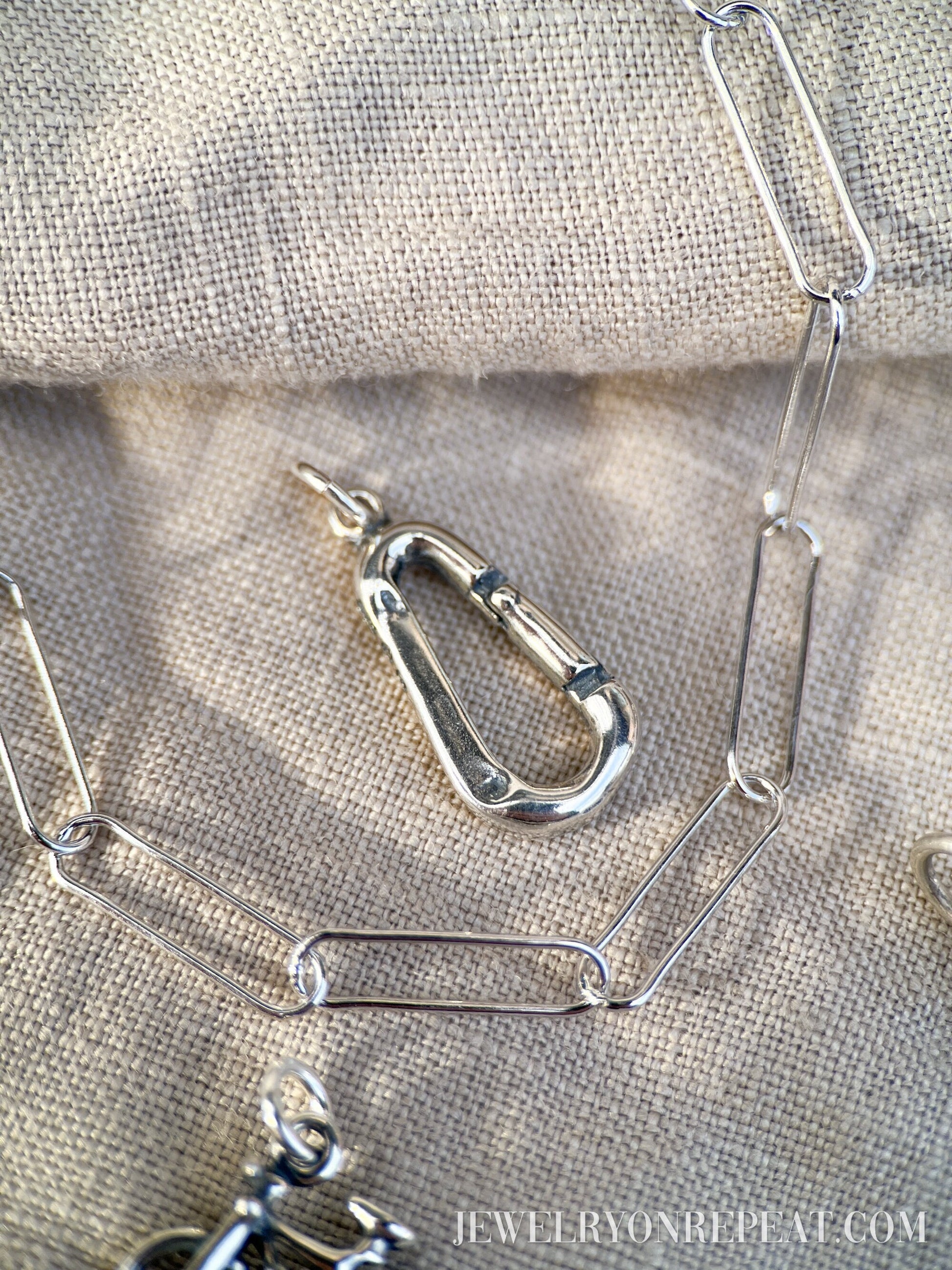 Sterling Silver Carabiner Charm Pendant, Rock Climbing Themed Minimalist Jewelry, Gift for Her