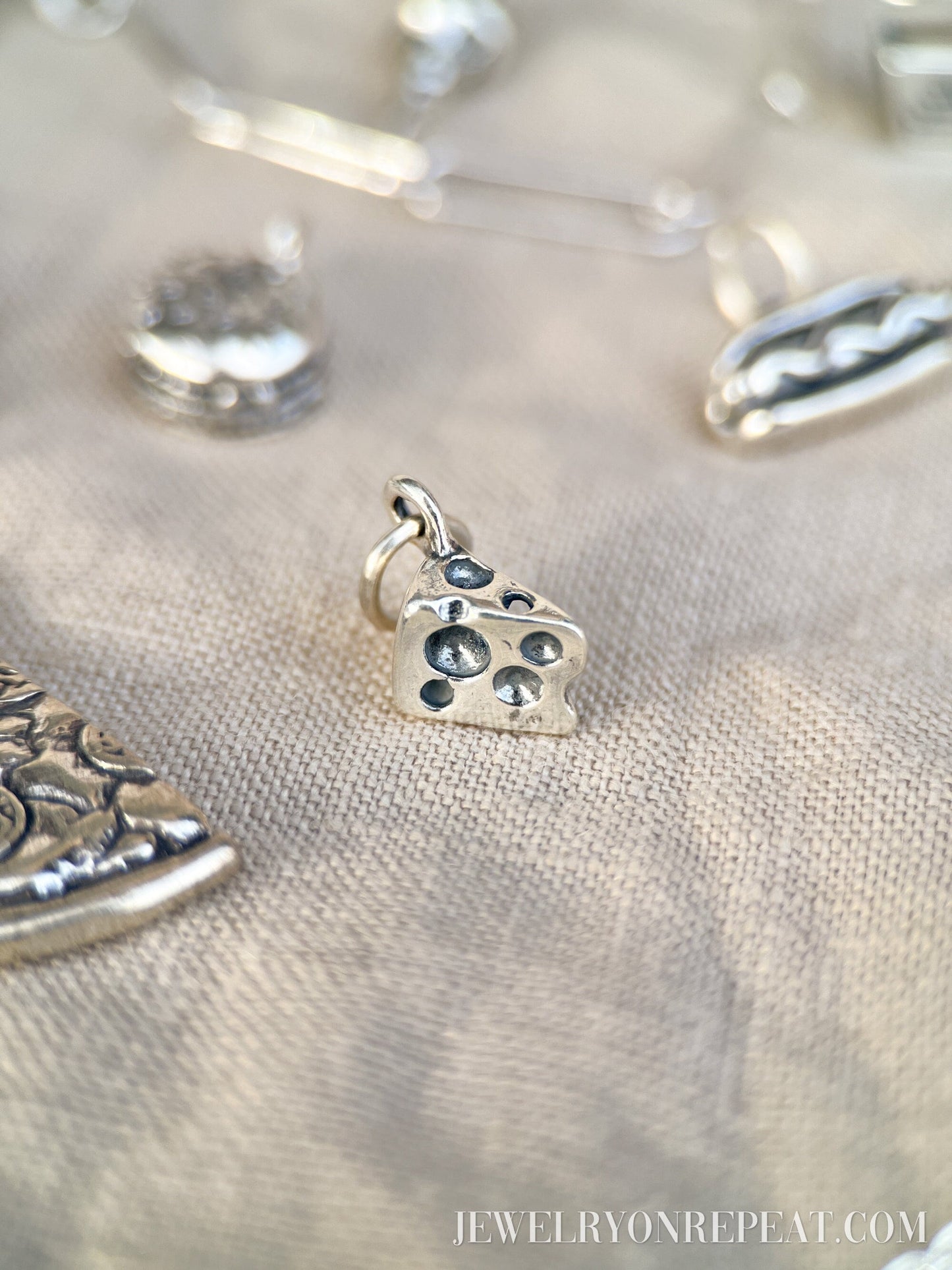 Sterling Silver Cheese Charm Pendant, Food Themed Minimalist Jewelry, Gift for Her