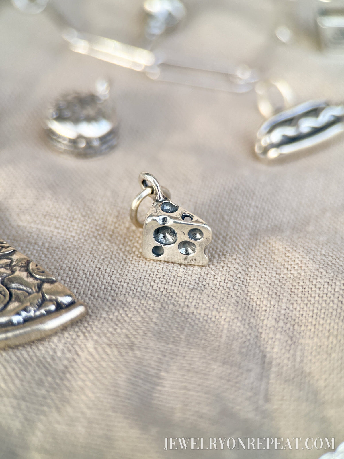 Sterling Silver Cheese Charm Pendant, Food Themed Minimalist Jewelry, Gift for Her