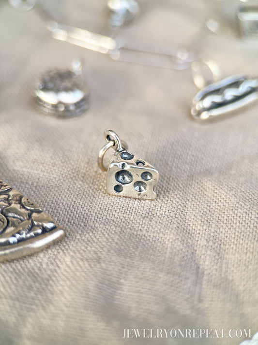 Sterling Silver Cheese Charm Pendant, Food Themed Minimalist Jewelry, Gift for Her