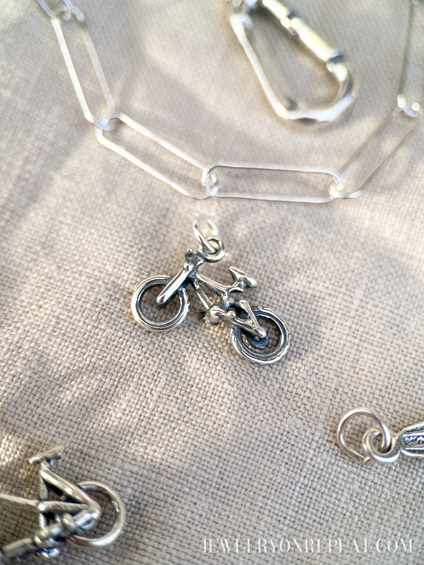 Sterling Silver Mountain Bike Charm Pendant, Cycling Themed Minimalist Jewelry, Gift for Her