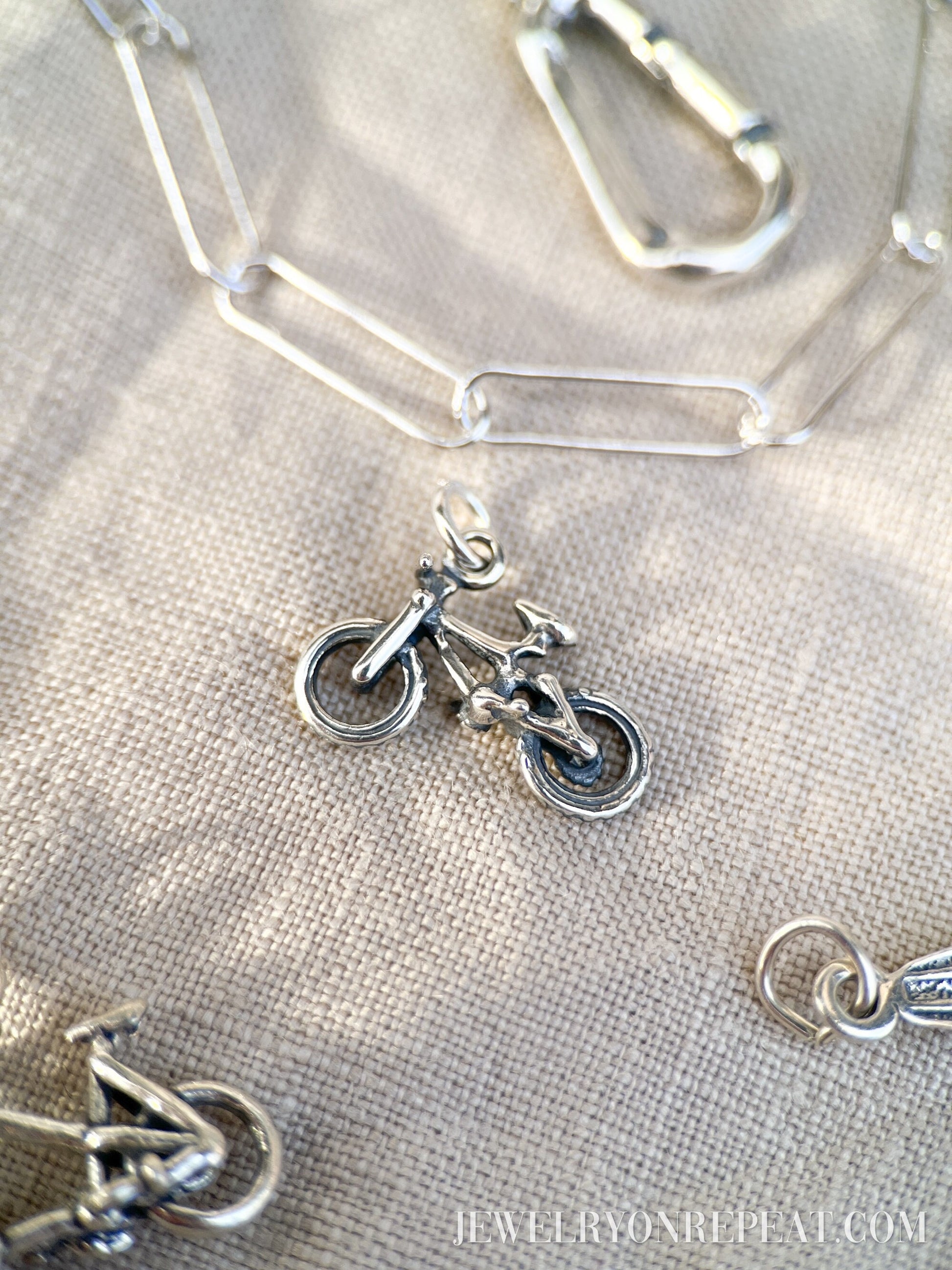 Sterling Silver Mountain Bike Charm Pendant, Cycling Themed Minimalist Jewelry, Gift for Her