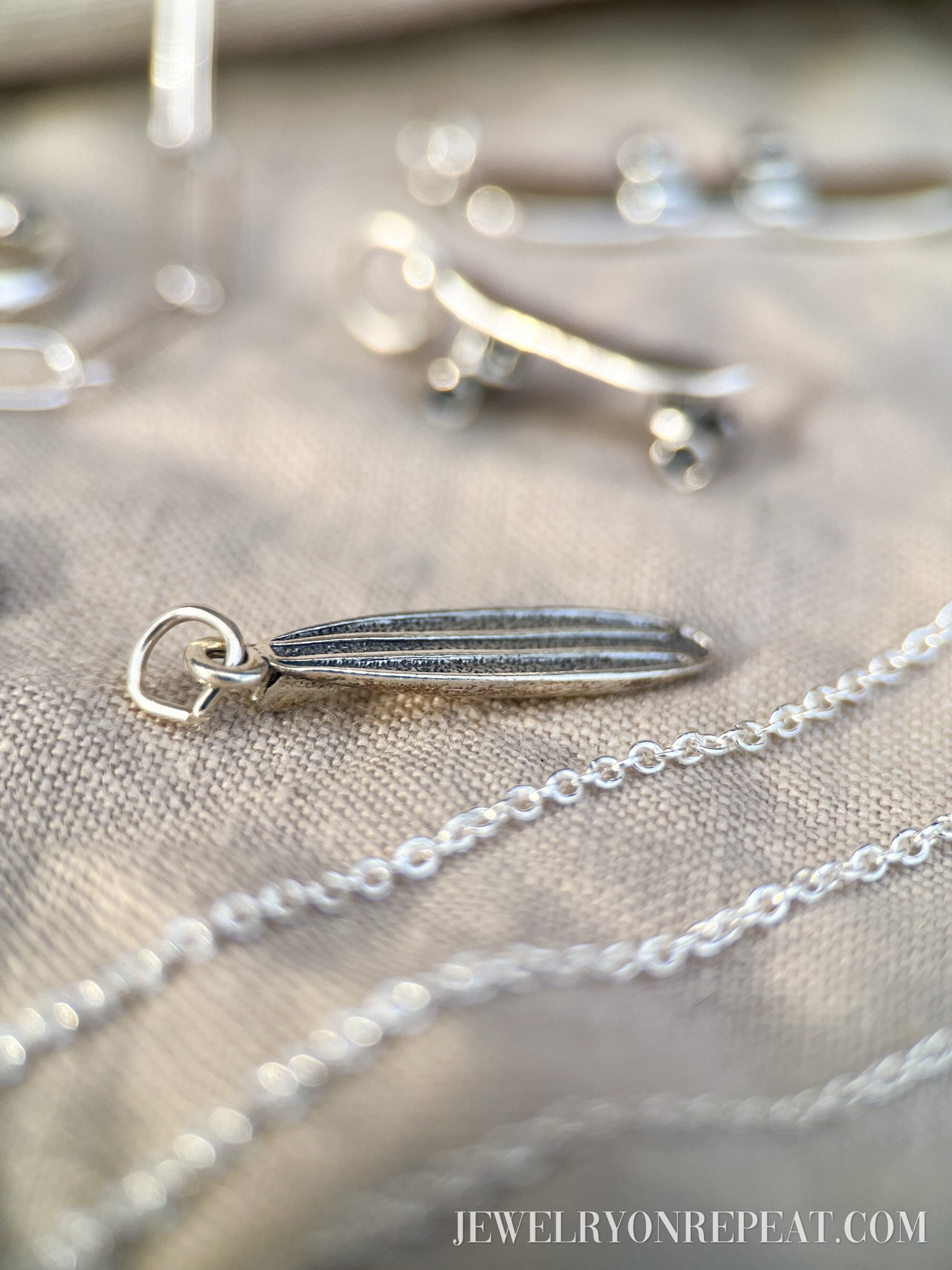Sterling Silver Surfboard Charm Pendant, Surfing Themed Minimalist Jewelry, Gift for Her