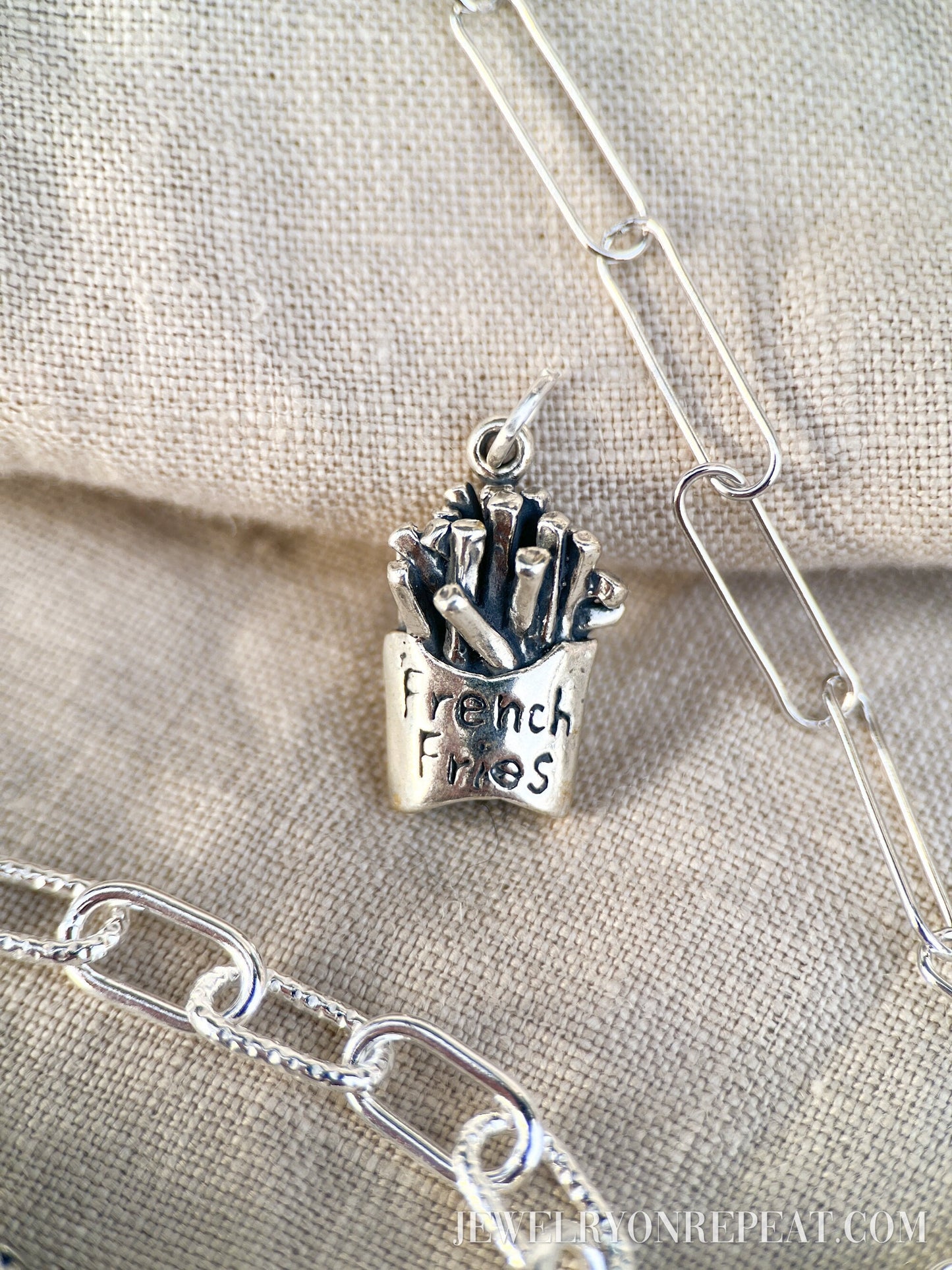 Sterling Silver French Fries Charm Pendant, Food Themed Minimalist Jewelry, Gift for Her