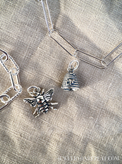 Sterling Silver Honeybee Charm Pendant, Beekeeping Themed Minimalist Jewelry, Gift for Her