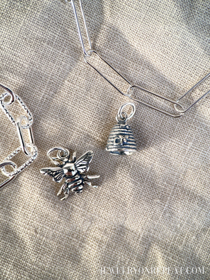 Sterling Silver Bee Hive Charm Pendant, Beekeeping Themed Minimalist Jewelry, Gift for Her