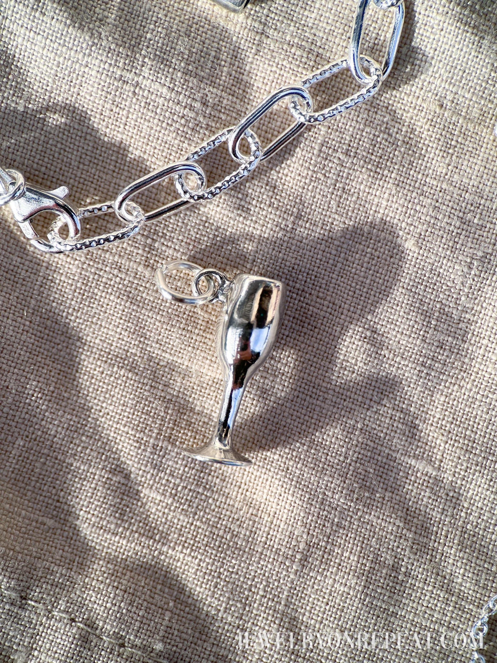 Sterling Silver Wine Glass Charm Pendant, Wine Themed Minimalist Jewelry, Gift for Her